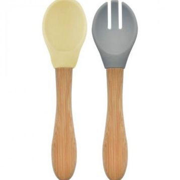 Oioi Mellow Yellow/Powder Grey Mama Kaşığı+Çatal