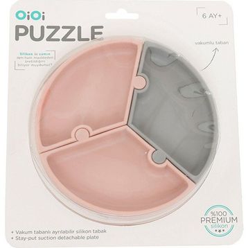 Oioi Puzzle Pinky Pink Powder Grey Mama Tabağı