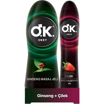 Okey 100 ml Çilek Kayganlaştırıcı Jel ve 200 ml Ginseng Masaj Jeli