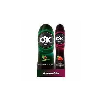 Okey 100 ml Çilek Kayganlaştırıcı Jel ve 200 ml Ginseng Masaj Jeli
