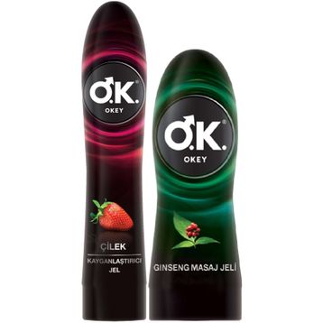 Okey 100 ml Çilek Kayganlaştırıcı Jel ve 200 ml Ginseng Masaj Jeli