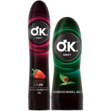 Okey 100 ml Çilek Kayganlaştırıcı Jel ve 200 ml Ginseng Masaj Jeli