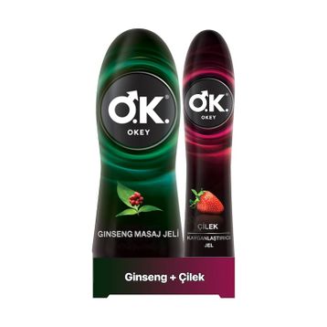 Okey 100 ml Çilek Kayganlaştırıcı Jel ve 200 ml Ginseng Masaj Jeli