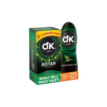 Okey Rötar Geciktiricili 20'li Prezervatif + 200 ml Ginseng Masaj Jeli