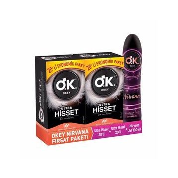 Okey Ultra Hisset 40'lı Prezervatif + Okey Nirvana Uyarıcı Jel 100 ml Set