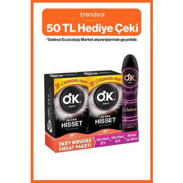 Okey Ultra Hisset 40'lı Prezervatif + Okey Nirvana Uyarıcı Jel 100 ml Set