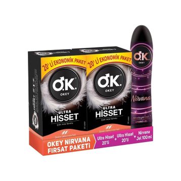 Okey Ultra Hisset 40'lı Prezervatif + Okey Nirvana Uyarıcı Jel 100 ml Set