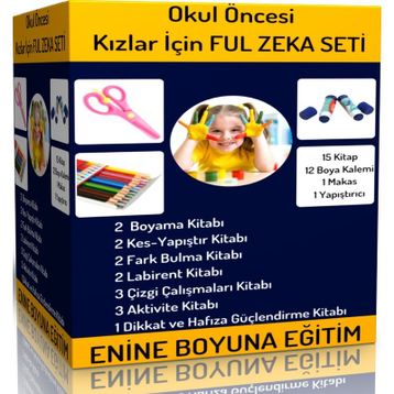 Okul Öncesi Kızlar İçin Ful Zeka Seti 15 Kitap Enine Boyuna Eğitim