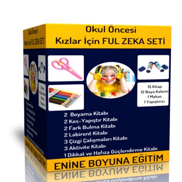 Okul Öncesi Kızlar İçin Ful Zeka Seti 15 Kitap Enine Boyuna Eğitim