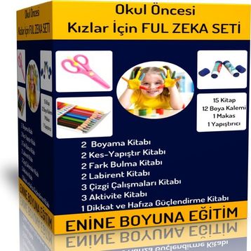 Okul Öncesi Kızlar İçin Ful Zeka Seti 15 Kitap Enine Boyuna Eğitim