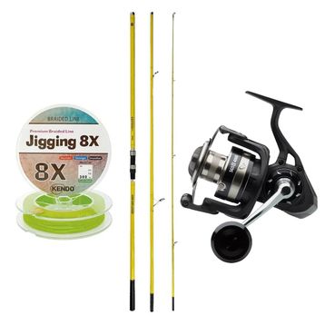 Okuma Makaira Surf 4.30 CM 100-250 GR 3 Parça Yellow Olta Kamışı+Savage Gear Sgs8 8000 Fd 8+1bb Olta Makinesi