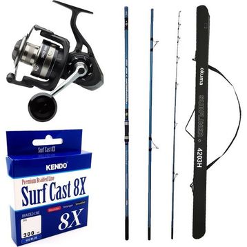 Okuma Surfliner+ Surf 420 CM 100-250 GR 3 Parça Olta Kamışı+Savage Gear Sgs8 8000 Fd 8+1bb Olta Makinesi