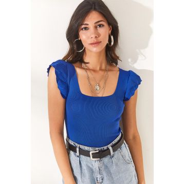 Olalook BLZ-19001035 Saks Mavi Kadın Bluz
