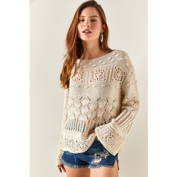 Olalook BLZ-19002336 Taş Kadın Triko Bluz