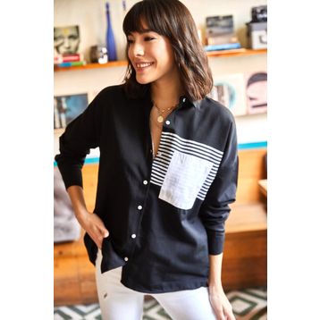 Olalook GML-19000978 Beyaz-Turuncu Kadın Cep Detaylı Oversize Dokuma Gömlek