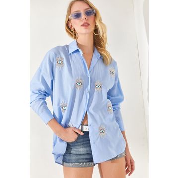 Olalook GML-19000992 Bebe Mavi Payet Kadın Gömlek