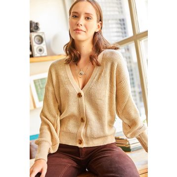 Olalook HRK-19000097 Taş Düğmeli Triko Hırka