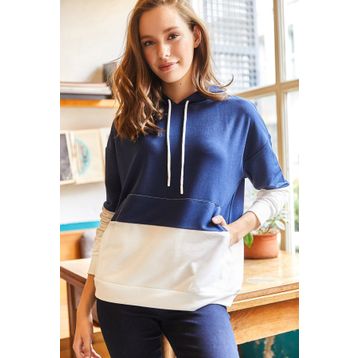 Olalook SWT-19000228 Lacivert 2 Renkli Oversize Sweatshirt