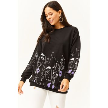 Olalook SWT-19000632 Siyah Kadın Sweatshirt