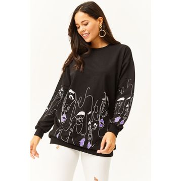 Olalook SWT-19000632 Siyah Kadın Sweatshirt