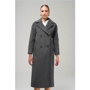 Olcay 3860-Y 1004 Koyu Gri Kruvaze Ara Boy Oversize Kadın Kaban