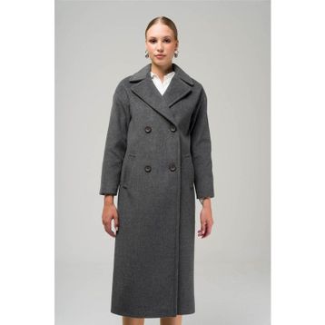 Olcay 3860-Y 1004 Koyu Gri Kruvaze Ara Boy Oversize Kadın Kaban