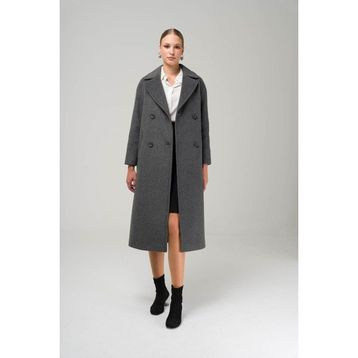 Olcay 3860-Y 1004 Koyu Gri Kruvaze Ara Boy Oversize Kadın Kaban