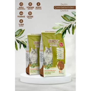 Oliva Cat Zeytin Çekirdeğinden Üretilen Aktif Karbonlu Doğal Tozsuz 8 L 2 Adet Kedi Kumu