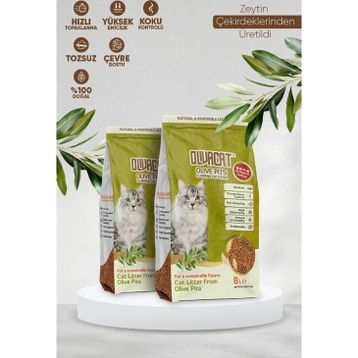 Oliva Cat Zeytin Çekirdeğinden Üretilen Aktif Karbonlu Doğal Tozsuz 8 L 2 Adet Kedi Kumu