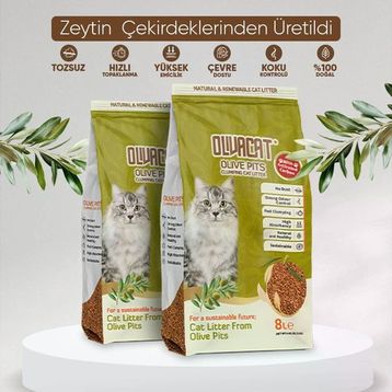 Oliva Cat Zeytin Çekirdeğinden Üretilen Aktif Karbonlu Doğal Tozsuz 8 L 2 Adet Kedi Kumu