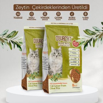 Oliva Cat Zeytin Çekirdeğinden Üretilen Aktif Karbonlu Doğal Tozsuz 8 L 2 Adet Kedi Kumu