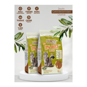 Oliva Cat Zeytin Çekirdeğinden Üretilen Aktif Karbonlu Doğal Tozsuz 8 L 2 Adet Kedi Kumu