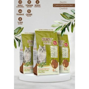 Oliva Cat Zeytin Çekirdeğinden Üretilen Aktif Karbonlu Doğal Tozsuz 8 lt 3 Adet Kedi Kumu
