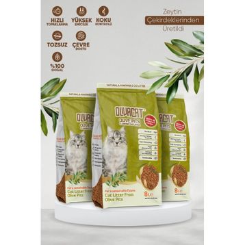 Oliva Cat Zeytin Çekirdeğinden Üretilen Aktif Karbonlu Doğal Tozsuz 8 lt 3 Adet Kedi Kumu