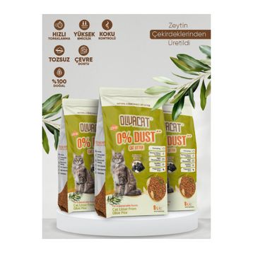 Oliva Cat Zeytin Çekirdeğinden Üretilen Aktif Karbonlu Doğal Tozsuz 8 lt 3 Adet Kedi Kumu