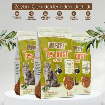 Oliva Cat Zeytin Çekirdeğinden Üretilen Aktif Karbonlu Doğal Tozsuz 8 lt 3 Adet Kedi Kumu