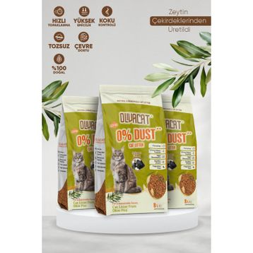 Oliva Cat Zeytin Çekirdeğinden Üretilen Aktif Karbonlu Doğal Tozsuz 8 lt 3 Adet Kedi Kumu