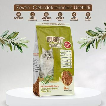 Oliva Cat Zeytin Çekirdeğinden Üretilen Aktif Karbonlu Doğal Tozsuz 8 lt Kedi Kumu