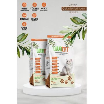Oliva Cat Zeytin Çekirdeğinden Üretilen Doğal Tozsuz 2x7 L Kedi Kumu