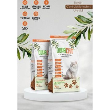 Oliva Cat Zeytin Çekirdeğinden Üretilen Doğal Tozsuz 2x7 L Kedi Kumu