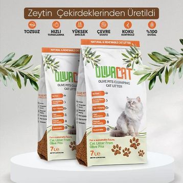 Oliva Cat Zeytin Çekirdeğinden Üretilen Doğal Tozsuz 2x7 L Kedi Kumu