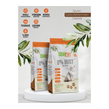 Oliva Cat Zeytin Çekirdeğinden Üretilen Doğal Tozsuz 2x7 L Kedi Kumu