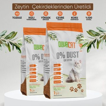 Oliva Cat Zeytin Çekirdeğinden Üretilen Doğal Tozsuz 2x7 L Kedi Kumu
