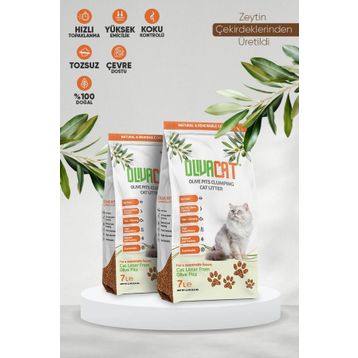 Oliva Cat Zeytin Çekirdeğinden Üretilen Doğal Tozsuz 2x7 L Kedi Kumu