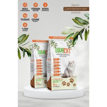 Oliva Cat Zeytin Çekirdeğinden Üretilen Doğal Tozsuz 2x7 L Kedi Kumu