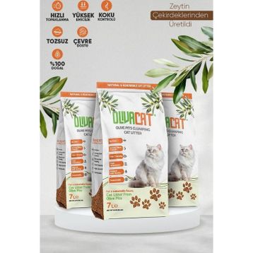 Oliva Cat Zeytin Çekirdeğinden Üretilen Doğal Tozsuz 7 L 3 Adet Kedi Kumu