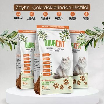 Oliva Cat Zeytin Çekirdeğinden Üretilen Doğal Tozsuz 7 L 3 Adet Kedi Kumu