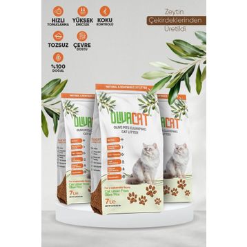 Oliva Cat Zeytin Çekirdeğinden Üretilen Doğal Tozsuz 7 L 3 Adet Kedi Kumu