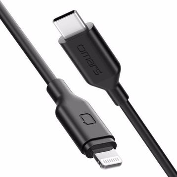 Omars Type-C iPhone Siyah 1 mt MFI Lightning PD Hızlı Şarj Kablosu