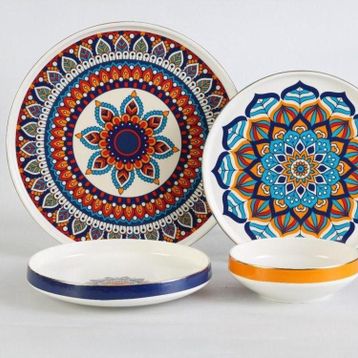 Oms 11159 Tanzanite 24 Parça Etnik Modern Çağdaş Tasarımlı 1 Sınıf Porselen Yemek Takımı